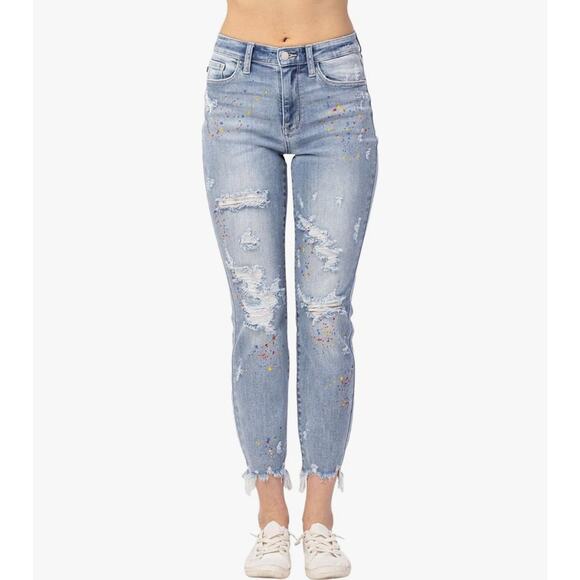 Judy Blue Denim - NWT Judy Blue W 9/29 High-Rise Destroyed Confetti Paint Boyfriend Jeans